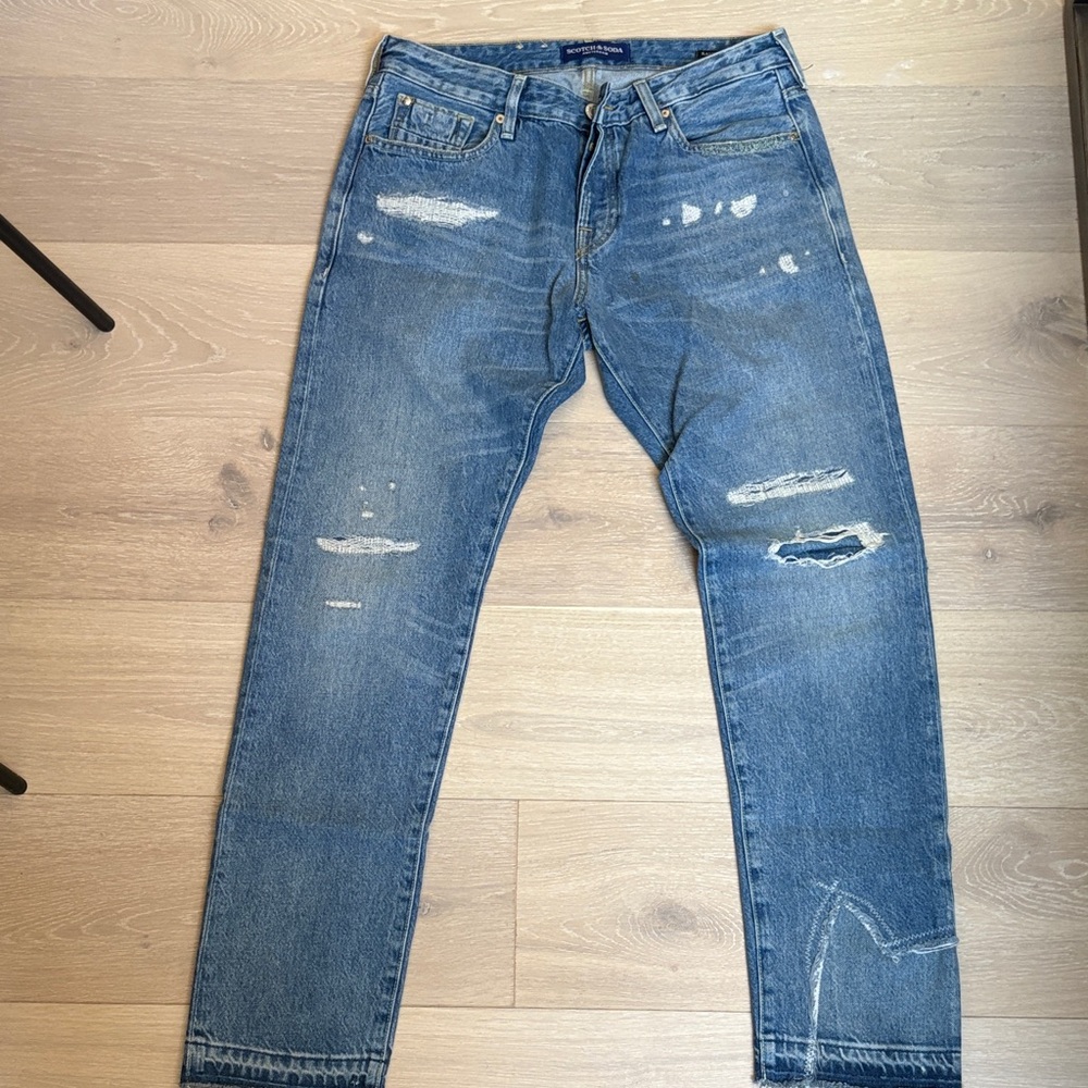 Scotch and Soda Men's Blue Distressed Jeans